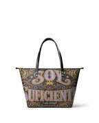 "Soy suficiente, tal y como soy" ver.2 Leather Tote Bag - front view | Paleta Bags
