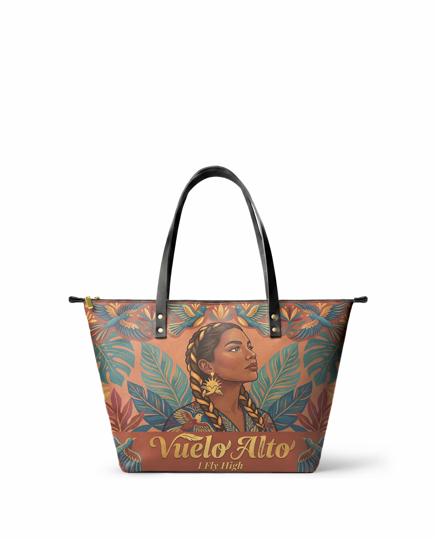 "Vuelo Alto" ver.1 Leather Tote Bag - front view | Paleta Bags