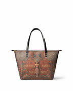 "Usa tus raíces con orgullo" ver.1 Leather Tote Bag - front view | Paleta Bags