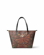 "Nacida de la tierra, hecha para el mundo" ver.5 Leather Tote Bag - front view | Paleta Bags