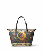 "Poderosa y Libre" ver.1 Leather Tote Bag - front view | Paleta Bags