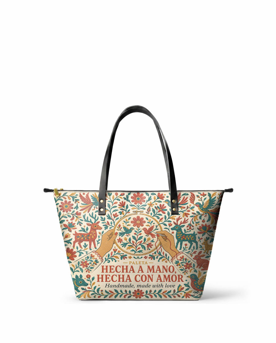 "Hecha a mano, hecha con amor" ver.1 Leather Tote Bag