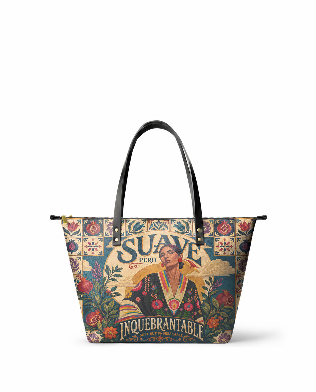 "Suave pero inquebrantable" ver.9 Leather Tote Bag - front view | Paleta Bags