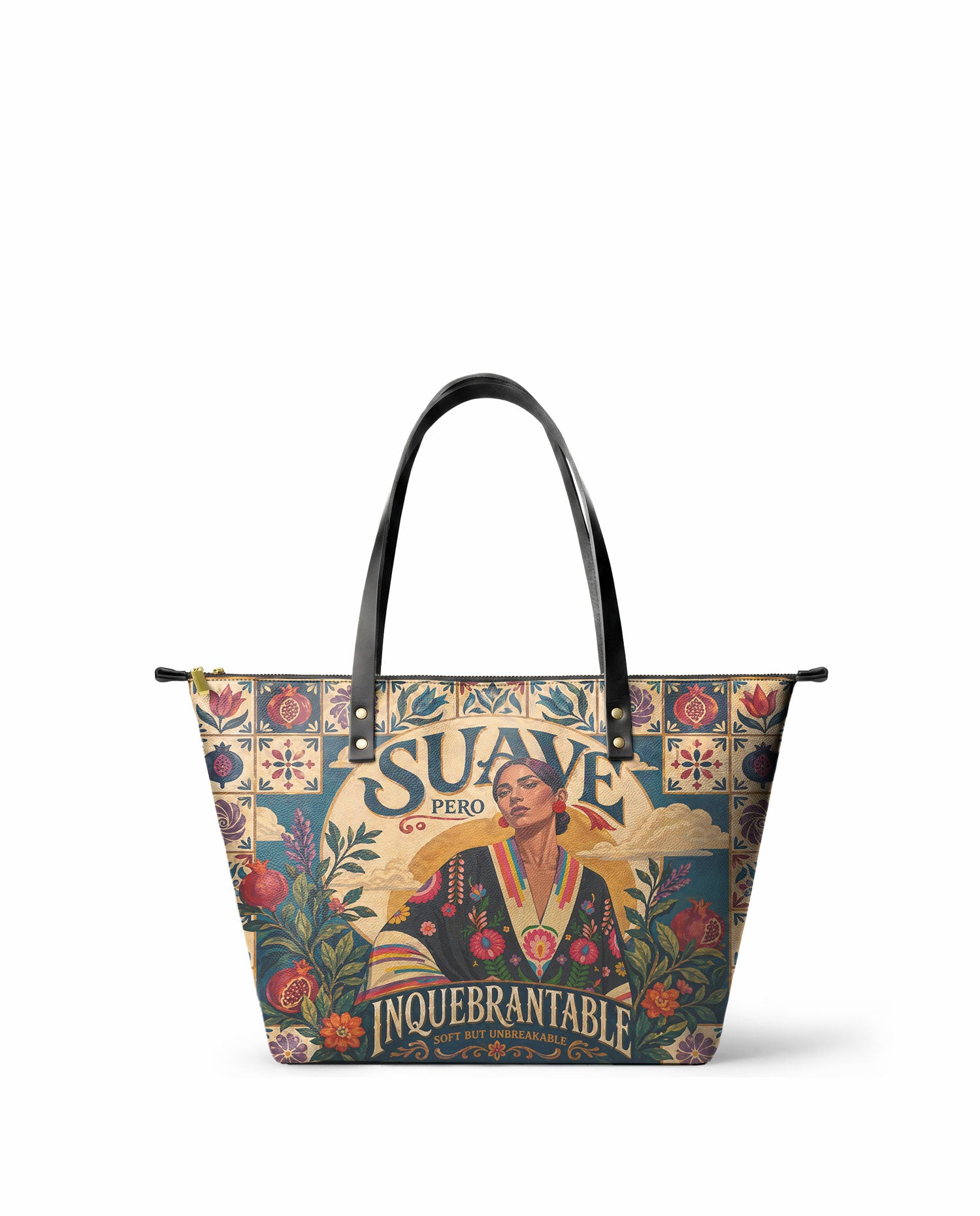 "Suave pero inquebrantable" ver.9 Leather Tote Bag - front view | Paleta Bags