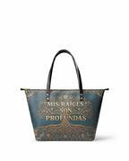 "Mis Raíces son Profundas" ver.2 Leather Tote Bag - front view | Paleta Bags