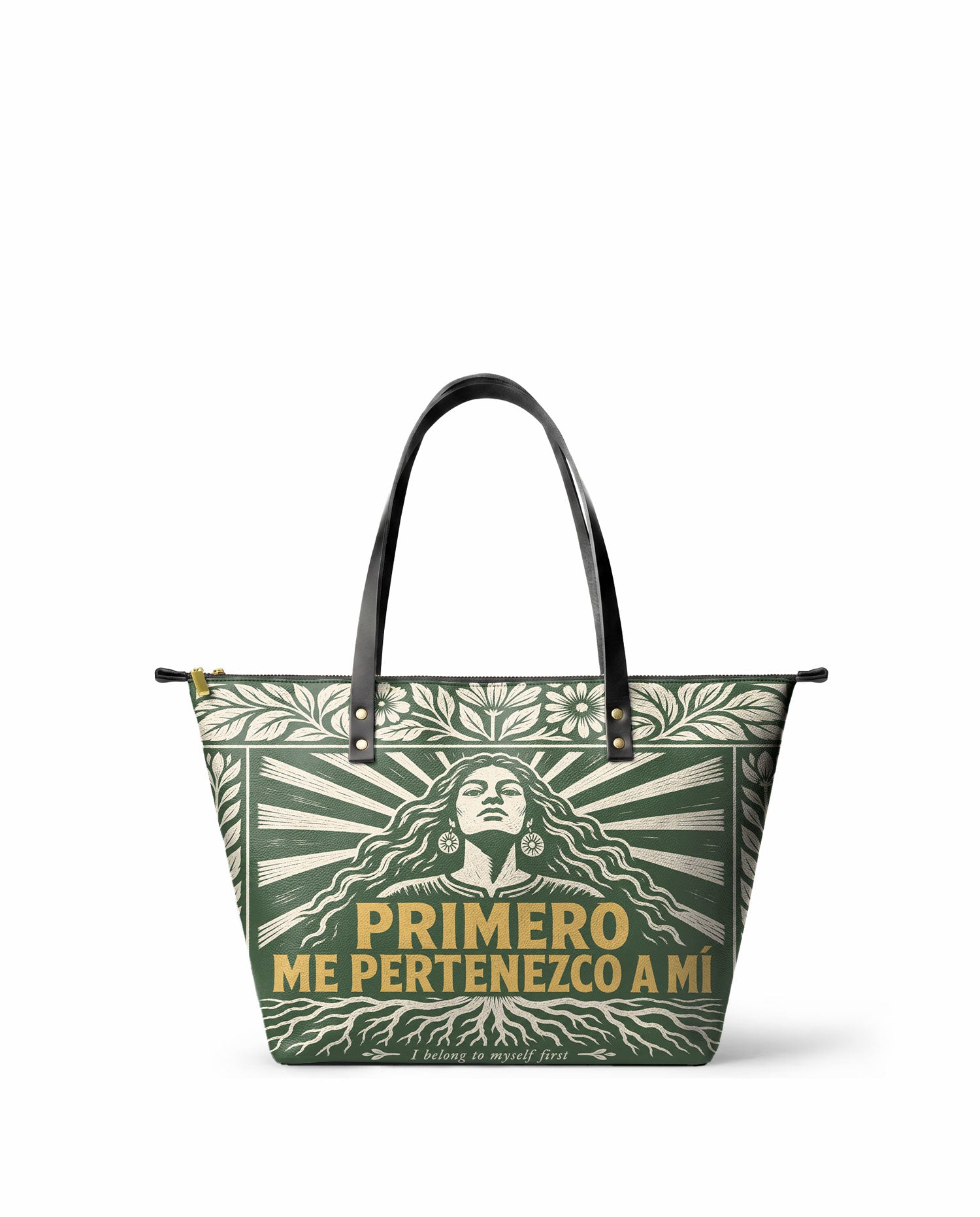 "Primero me pertenezco a mí" ver.4 Leather Tote Bag - front view | Paleta Bags