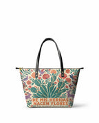 "De mis heridas nacen flores" ver.4 Leather Tote Bag - front view | Paleta Bags