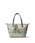 "Orgullosa de donde vengo" ver.3 Leather Tote Bag - front view | Paleta Bags