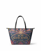 "Soy suficiente, tal y como soy" ver.3 Leather Tote Bag - front view | Paleta Bags