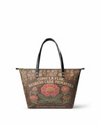 "Como la flor, regreso cada primavera" ver.4 Leather Tote Bag - front view | Paleta Bags