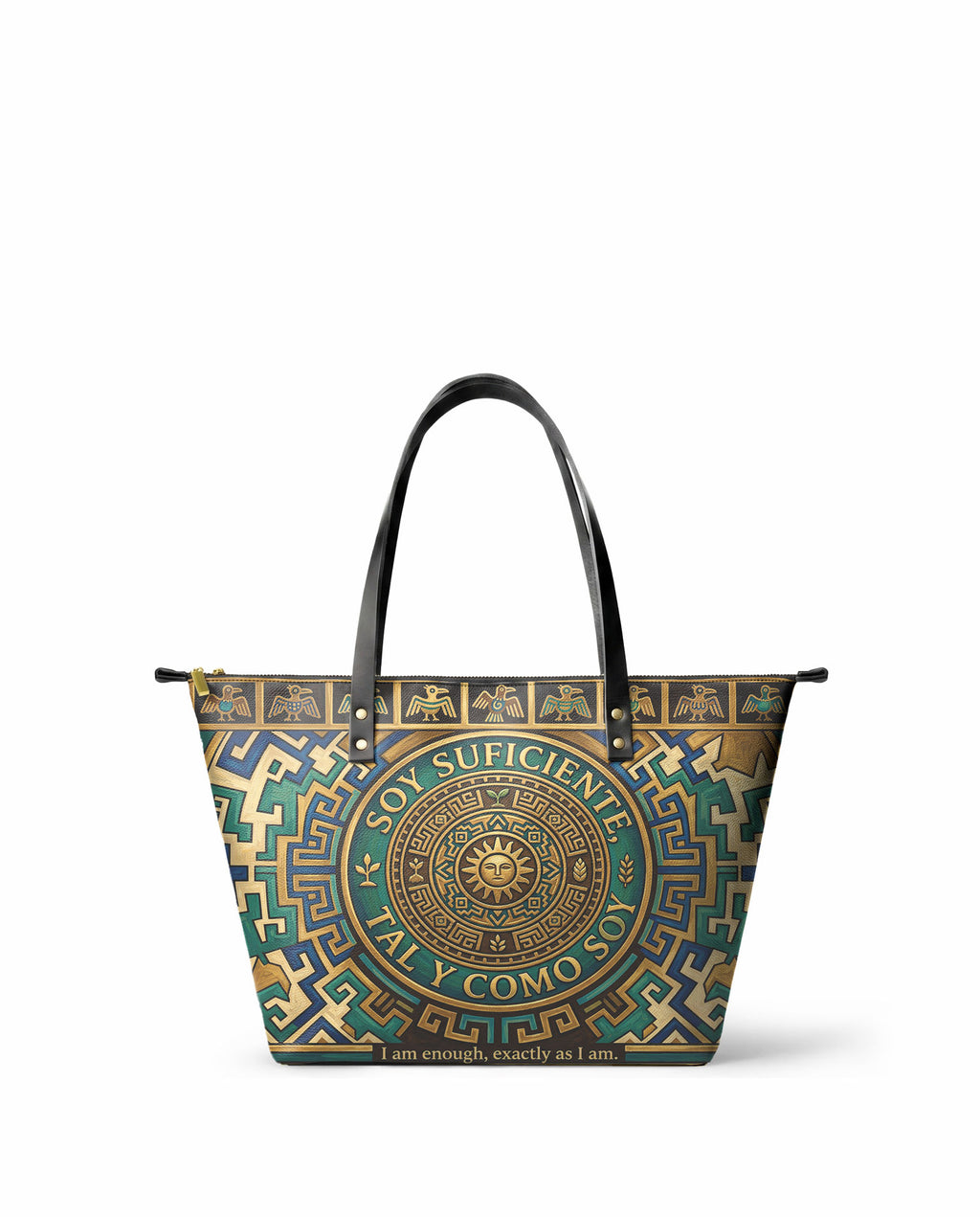 "Soy suficiente, tal y como soy" ver.10 Leather Tote Bag - front view | Paleta Bags