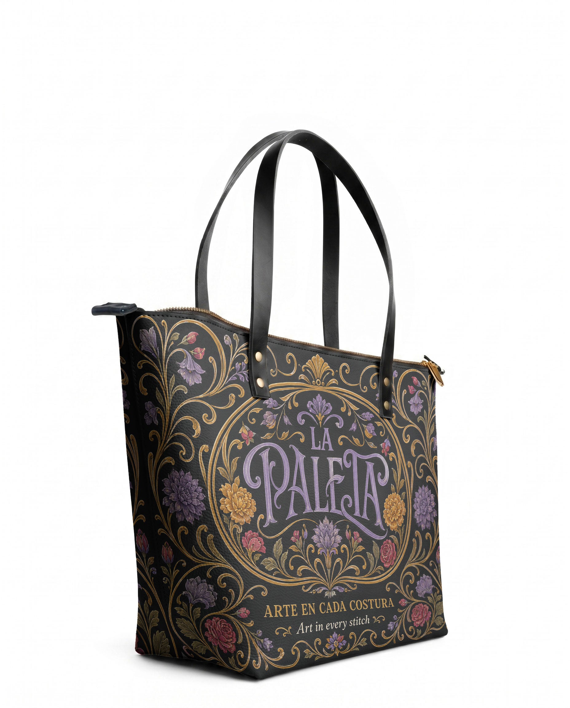 "La Paleta — Arte en cada costura" ver.1 Leather Tote Bag - side view | Paleta Bags