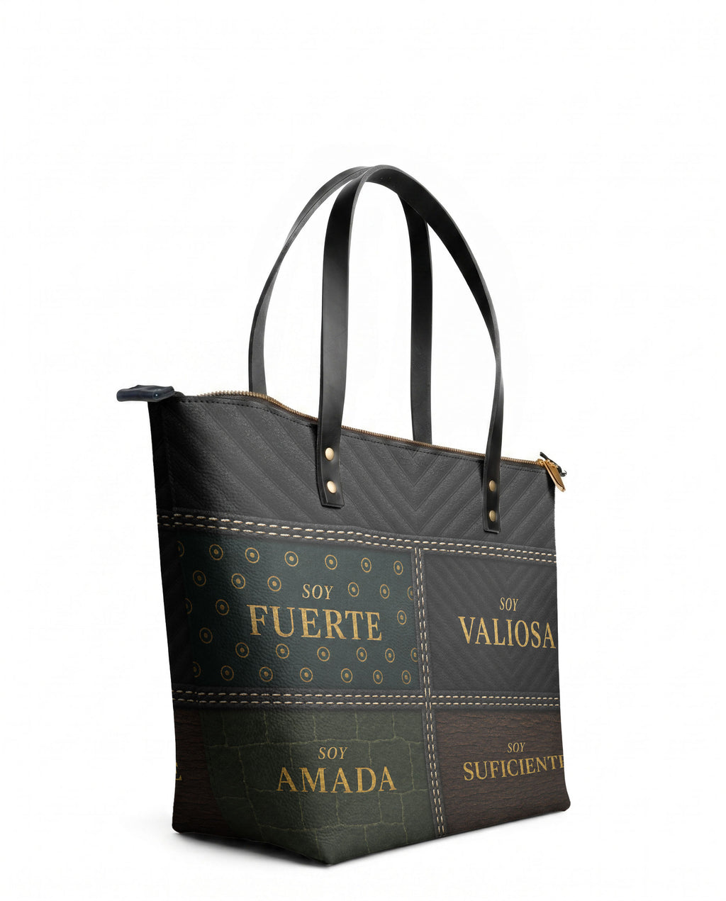 "LAS CUATRO VERDADES" ver.2 Leather Tote Bag - side view | Paleta Bags