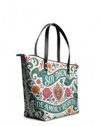 "Otomi Wild Embroidery" ver.3 Leather Tote Bag - side view | Paleta Bags