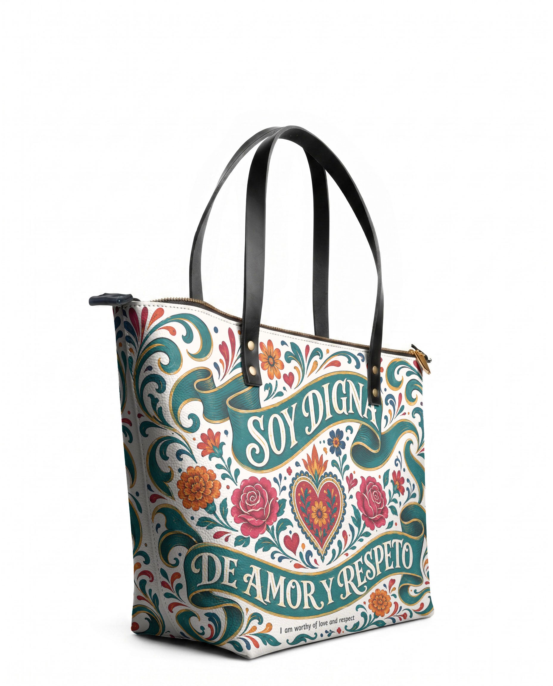 "Otomi Wild Embroidery" ver.3 Leather Tote Bag - side view | Paleta Bags