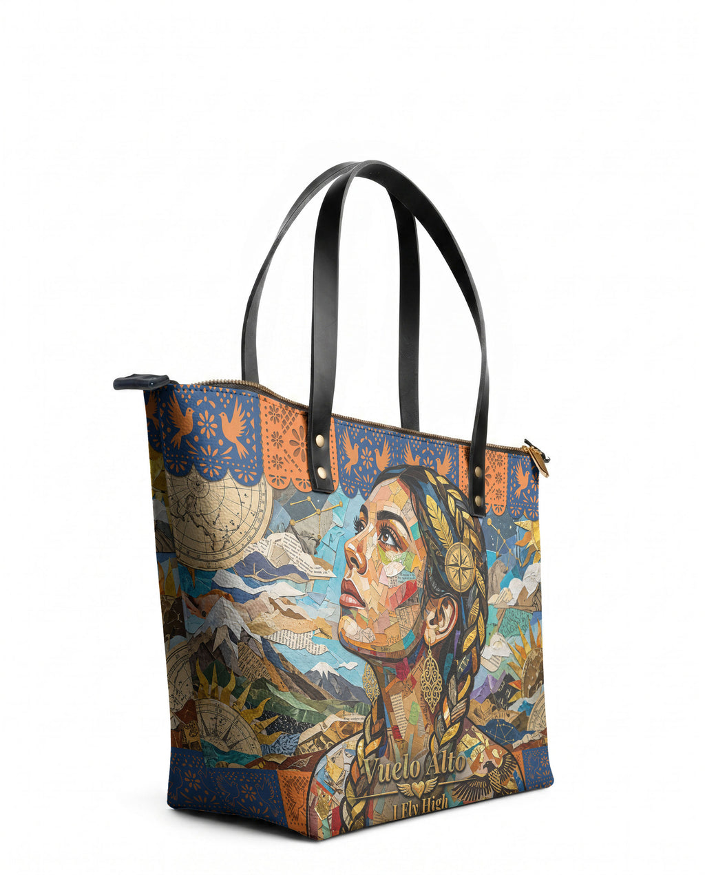 "Vuelo Alto" ver.4 Leather Tote Bag - side view | Paleta Bags