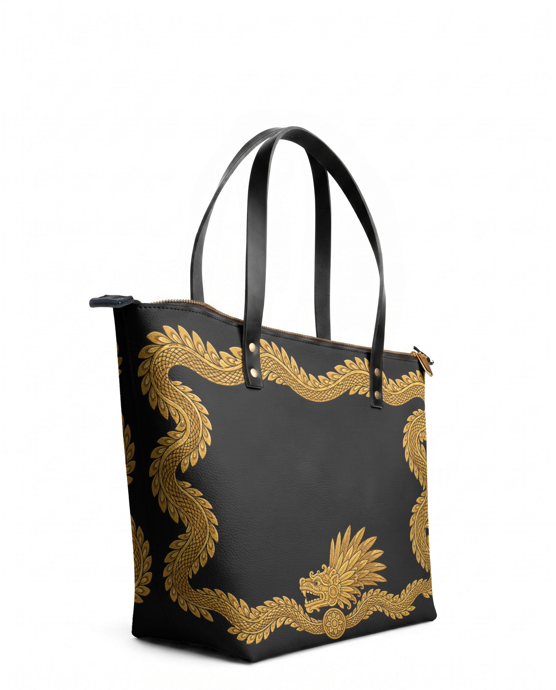 "XIUHCÓATL" Leather Tote Bag - side view | Paleta Bags