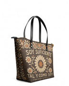 "Soy suficiente, tal y como soy" ver.6 Leather Tote Bag - side view | Paleta Bags