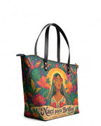 "Nací para brillar" ver.4 Leather Tote Bag - side view | Paleta Bags