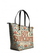 "Soy suficiente, tal y como soy" ver.1 Leather Tote Bag - side view | Paleta Bags