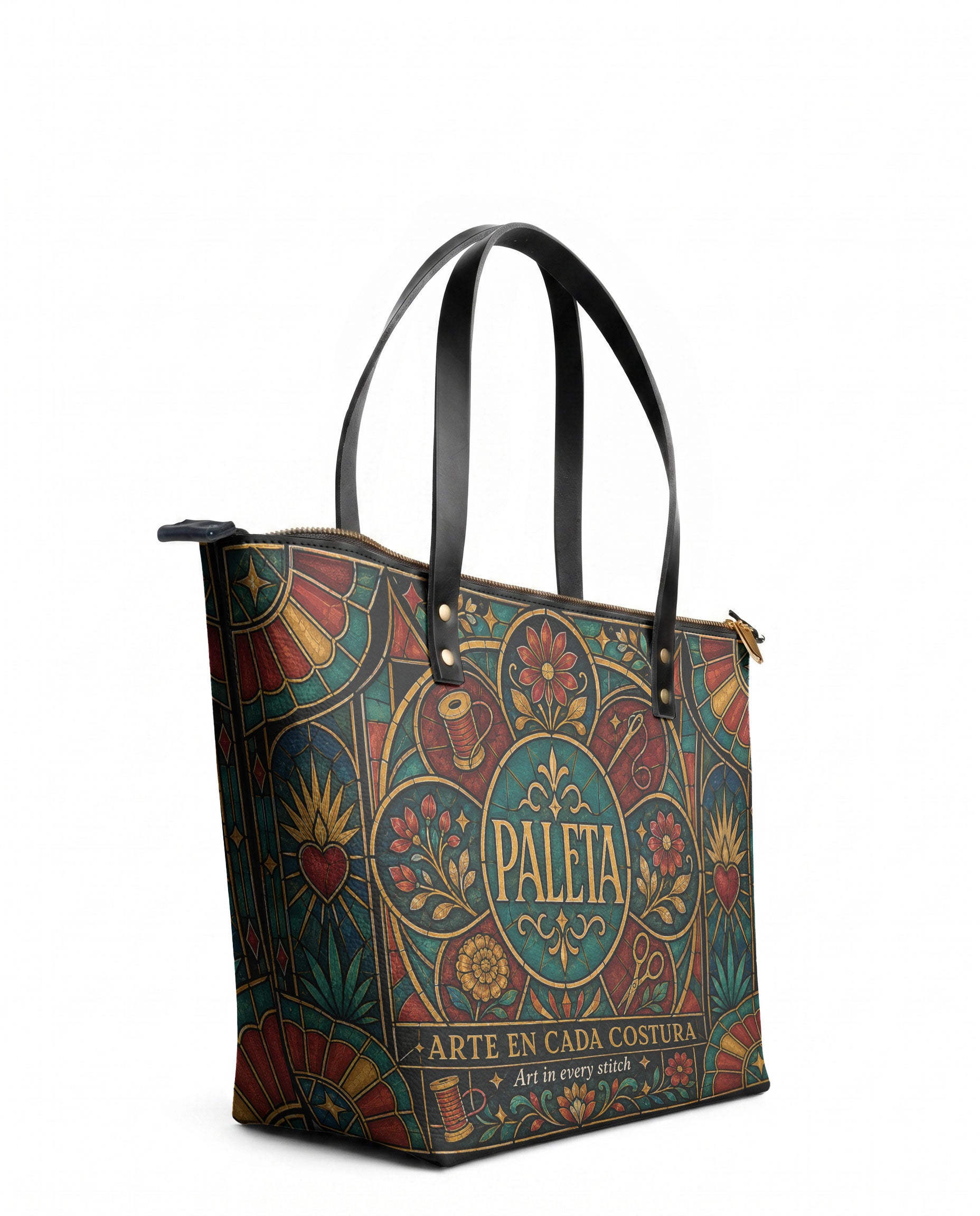 "La Paleta — Arte en cada costura" ver.5 Leather Tote Bag - side view | Paleta Bags