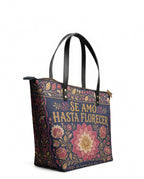 "Se amó hasta florecer" ver.4 Leather Tote Bag - side view | Paleta Bags