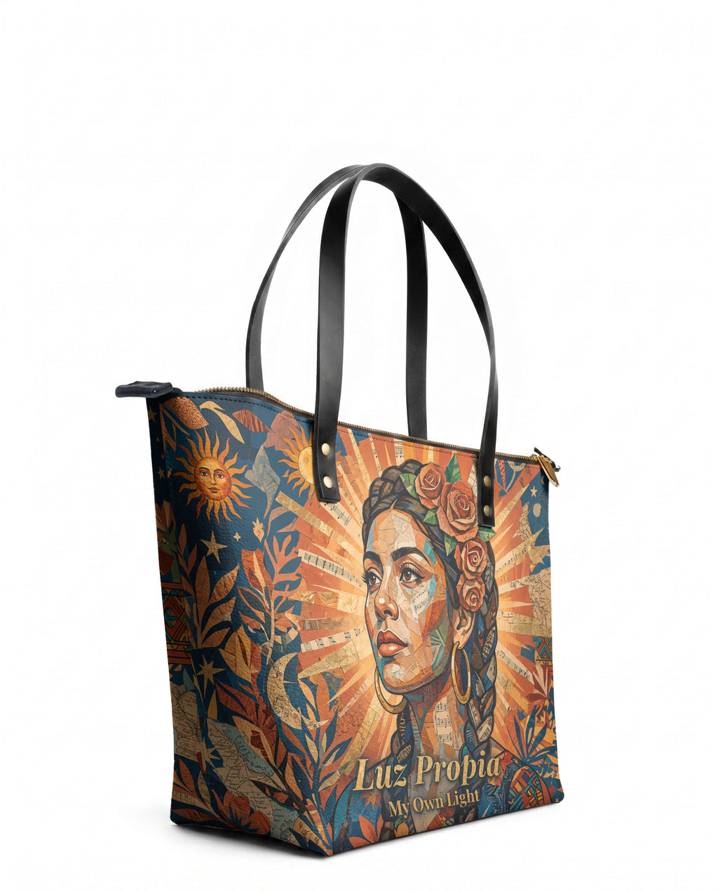"Luz Propia" ver.2 Leather Tote Bag - side view | Paleta Bags