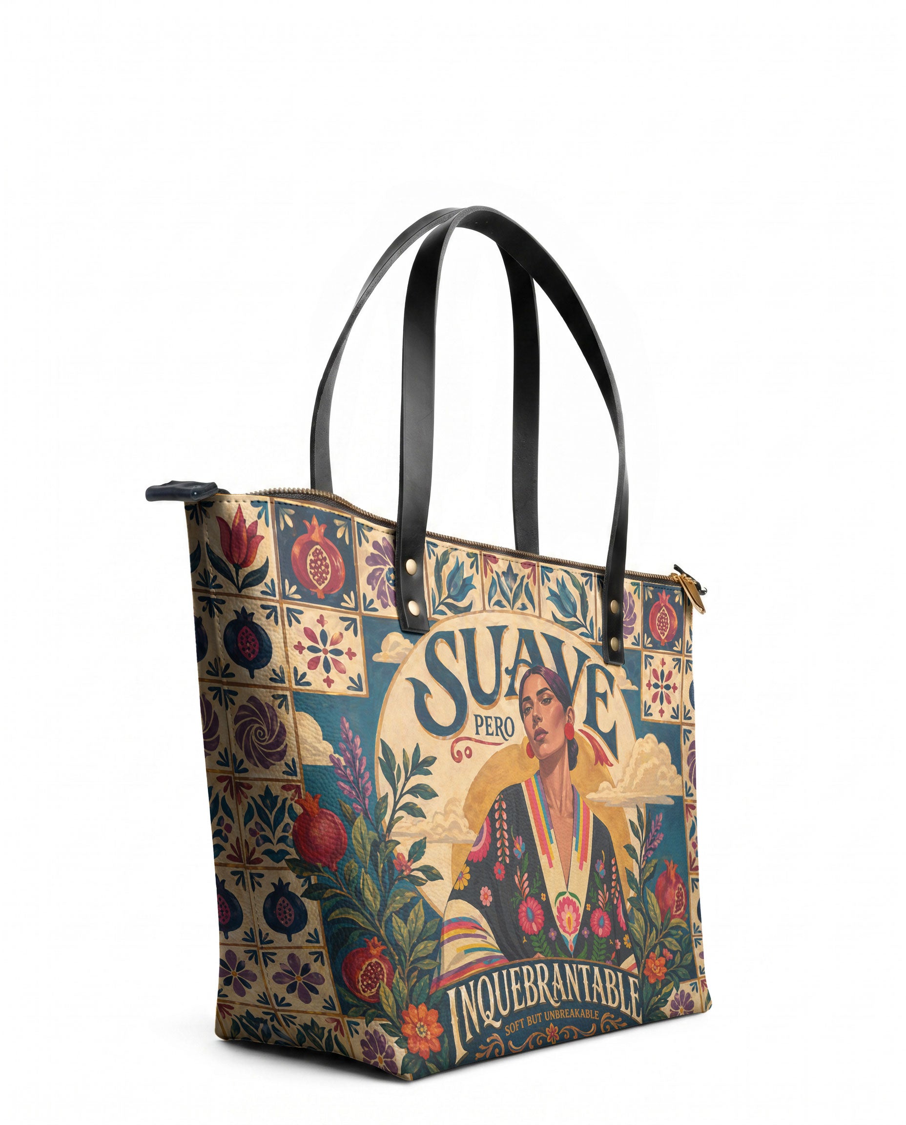 "Suave pero inquebrantable" ver.9 Leather Tote Bag - side view | Paleta Bags