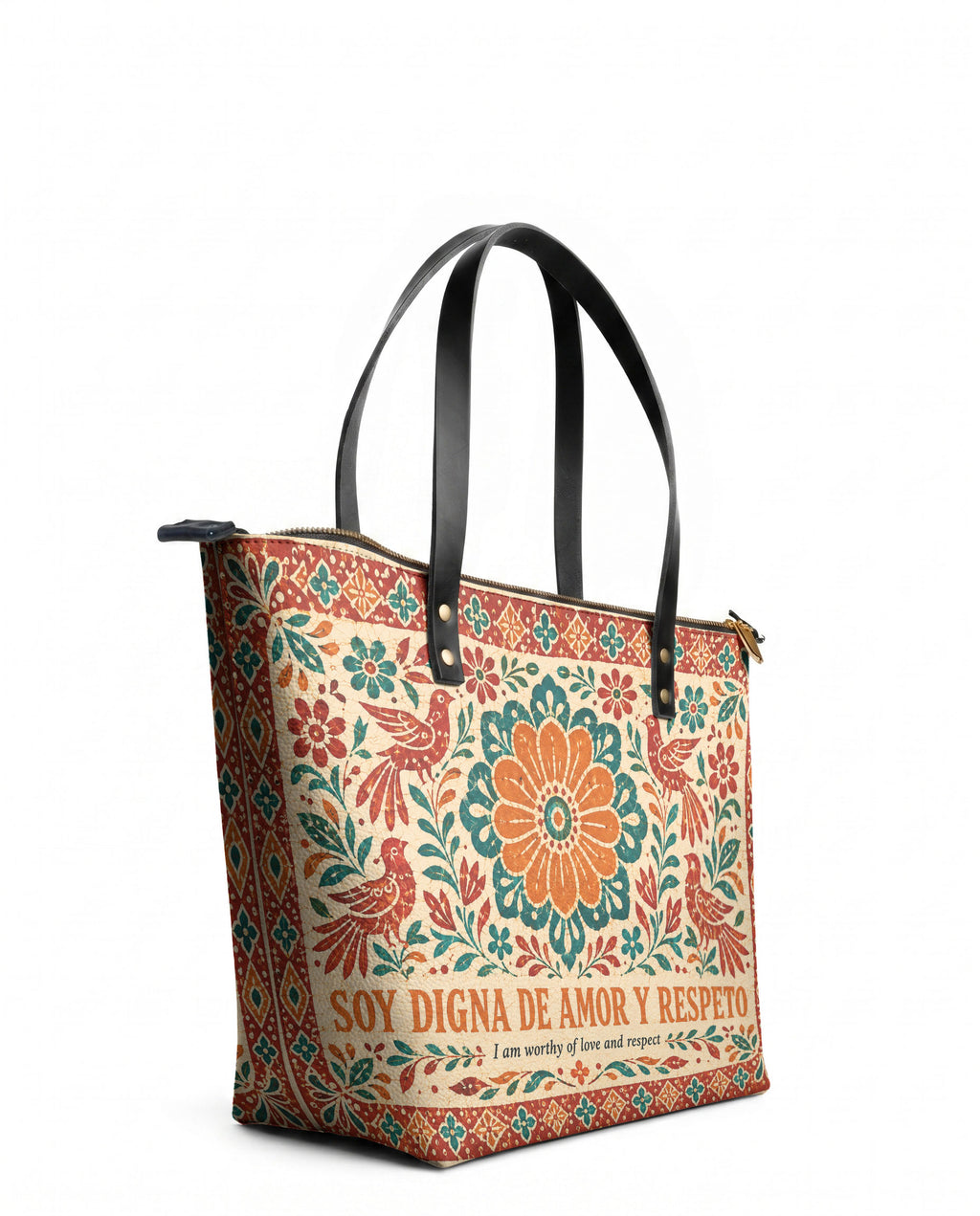 "Otomi Wild Embroidery" ver.5 Leather Tote Bag - side view | Paleta Bags