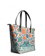 "De mis heridas nacen flores" ver.1 Leather Tote Bag - side view | Paleta Bags