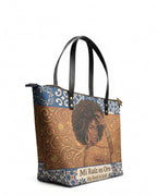 "Mi Raíz es Oro" ver.1 Leather Tote Bag - side view | Paleta Bags