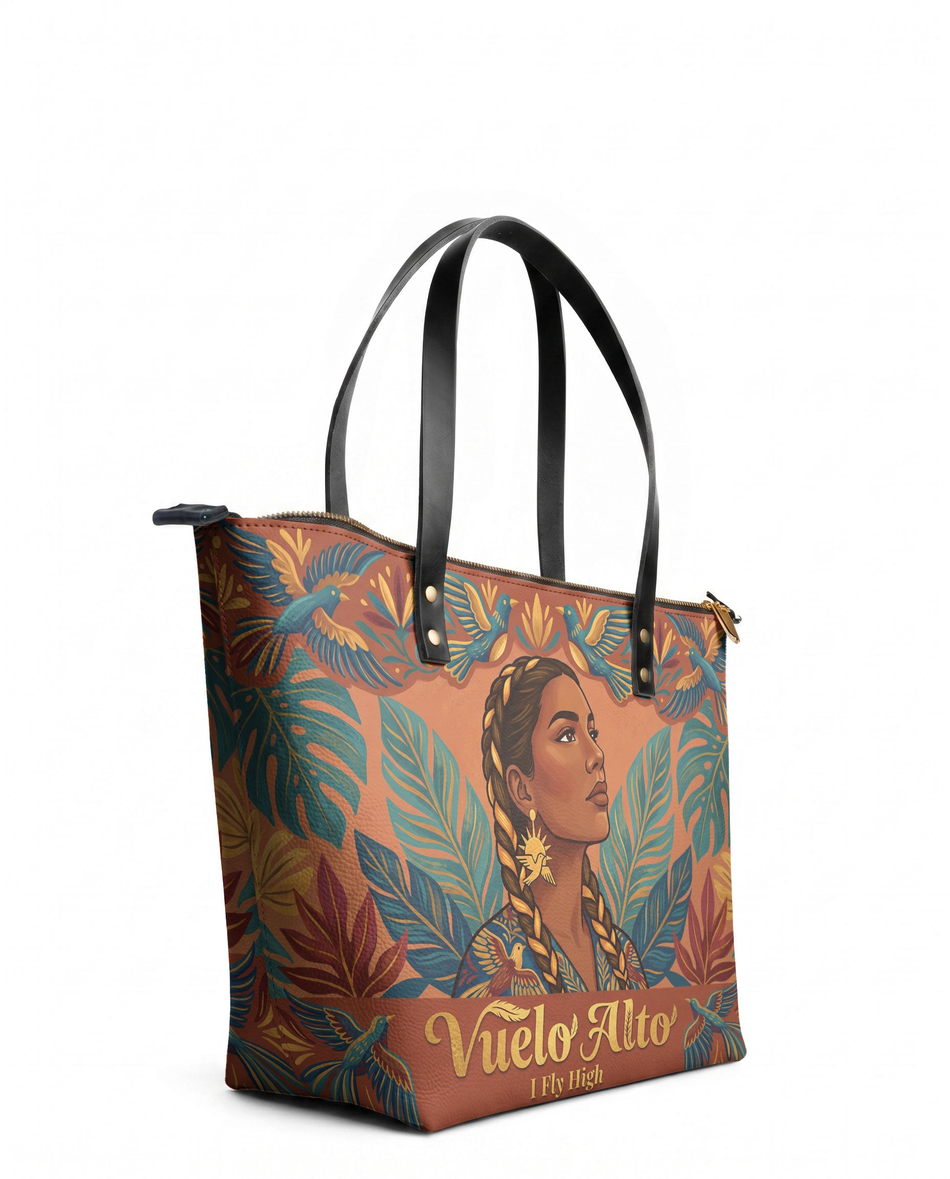 "Vuelo Alto" ver.1 Leather Tote Bag - side view | Paleta Bags
