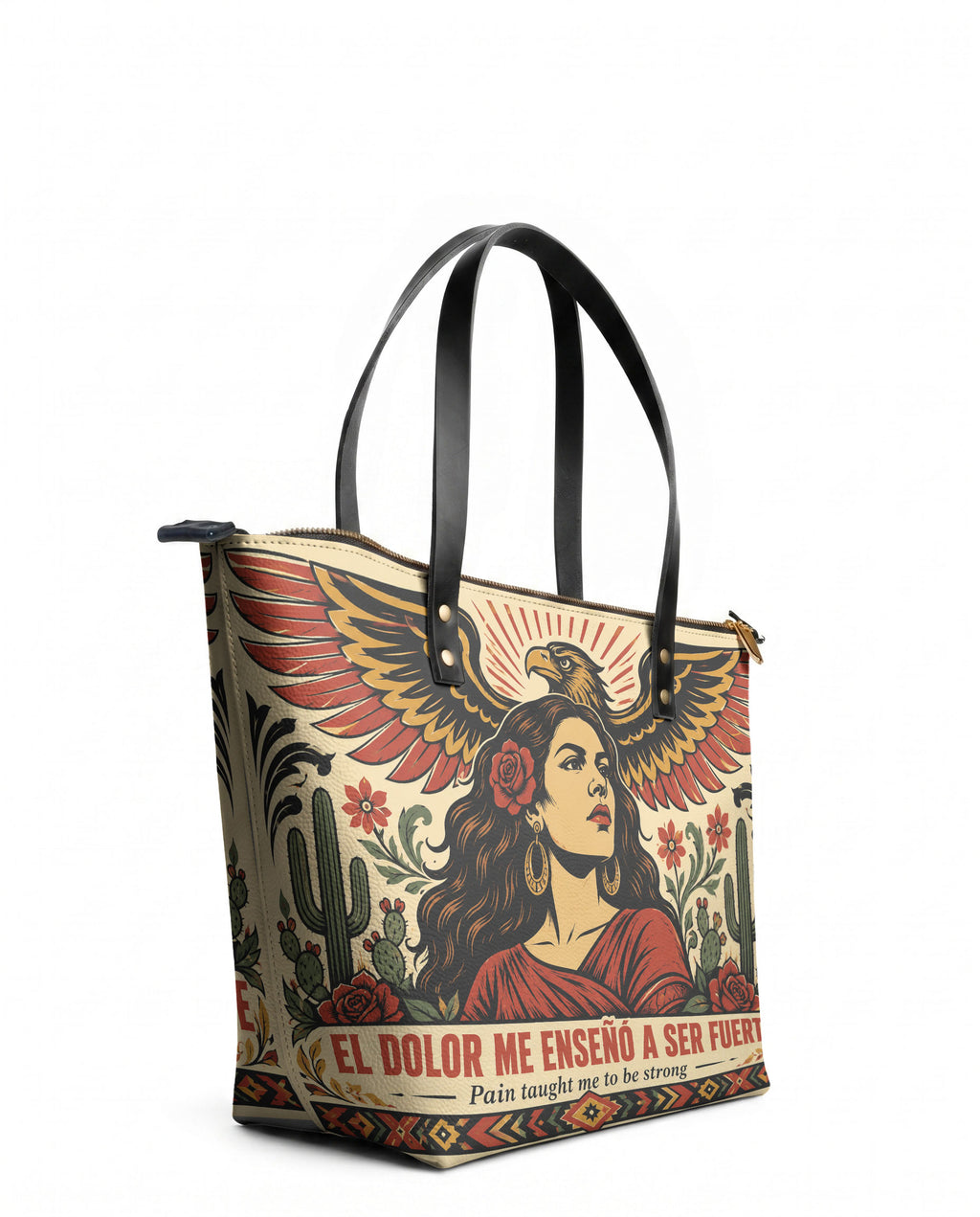 "El dolor me enseñó a ser fuerte" ver.3 Leather Tote Bag - side view | Paleta Bags