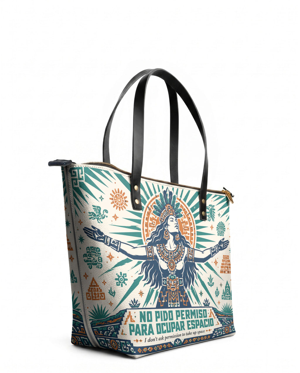 "No pido permiso para ocupar espacio" ver.4 Leather Tote Bag - side view | Paleta Bags