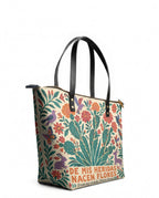 "De mis heridas nacen flores" ver.4 Leather Tote Bag - side view | Paleta Bags