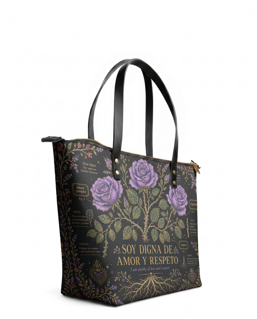 "Otomi Wild Embroidery" ver.4 Leather Tote Bag - side view | Paleta Bags