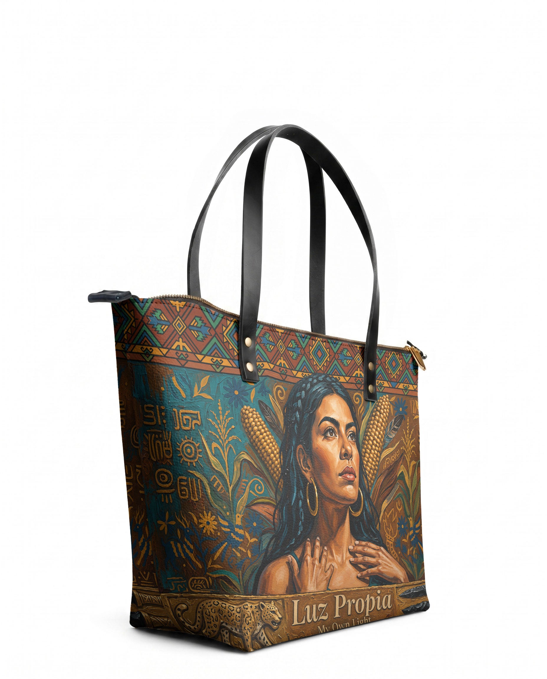 "Luz Propia" ver.4 Leather Tote Bag - side view | Paleta Bags