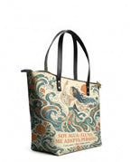"Soy agua fluyo, me adapto, persisto" ver.4 Leather Tote Bag - side view | Paleta Bags