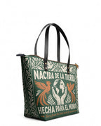 "Nacida de la tierra, hecha para el mundo" ver.3 Leather Tote Bag - side view | Paleta Bags
