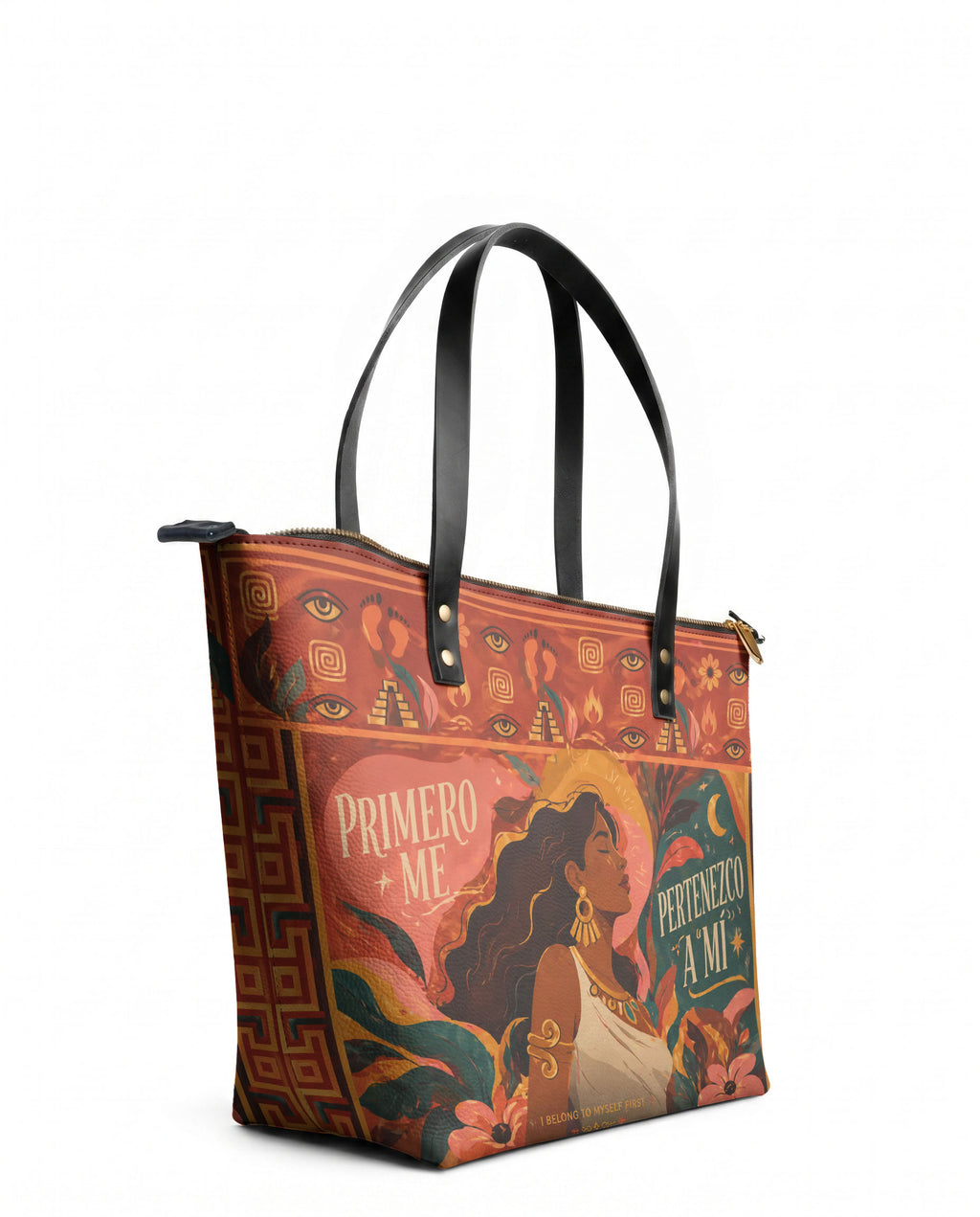 "Primero me pertenezco a mí" ver.2 Leather Tote Bag - side view | Paleta Bags