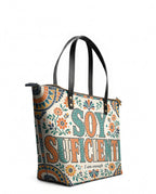 "Soy suficiente, tal y como soy" ver.4 Leather Tote Bag - side view | Paleta Bags