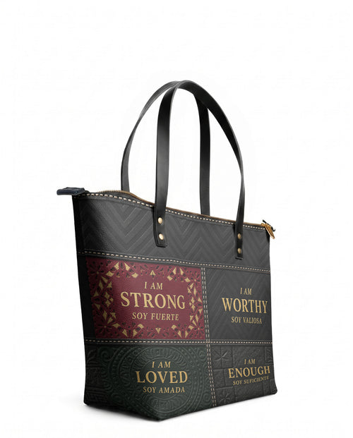 "BILINGÜE" ver.2 Leather Tote Bag - side view | Paleta Bags