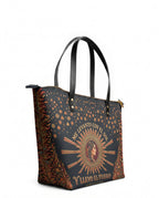 "Me levanto con el sol y llevo el fuego" ver.3 Leather Tote Bag - side view | Paleta Bags