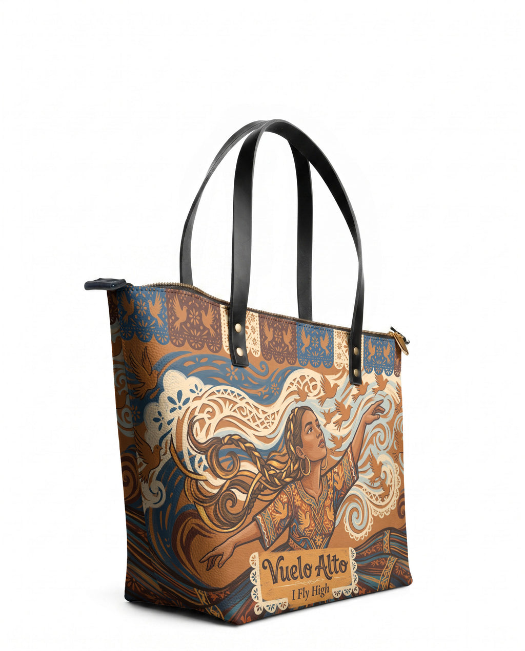 "Vuelo Alto" ver.3 Leather Tote Bag - side view | Paleta Bags