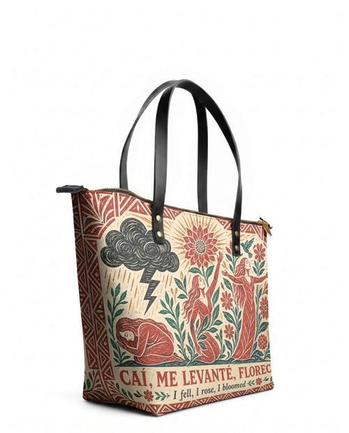 "Caí, me levanté, florecí" ver.2 Leather Tote Bag - side view | Paleta Bags
