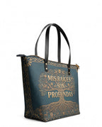 "Mis Raíces son Profundas" ver.2 Leather Tote Bag - side view | Paleta Bags