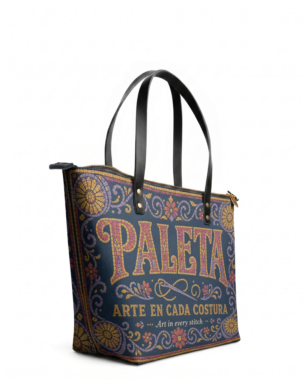 "La Paleta — Arte en cada costura" ver.3 Leather Tote Bag - side view | Paleta Bags