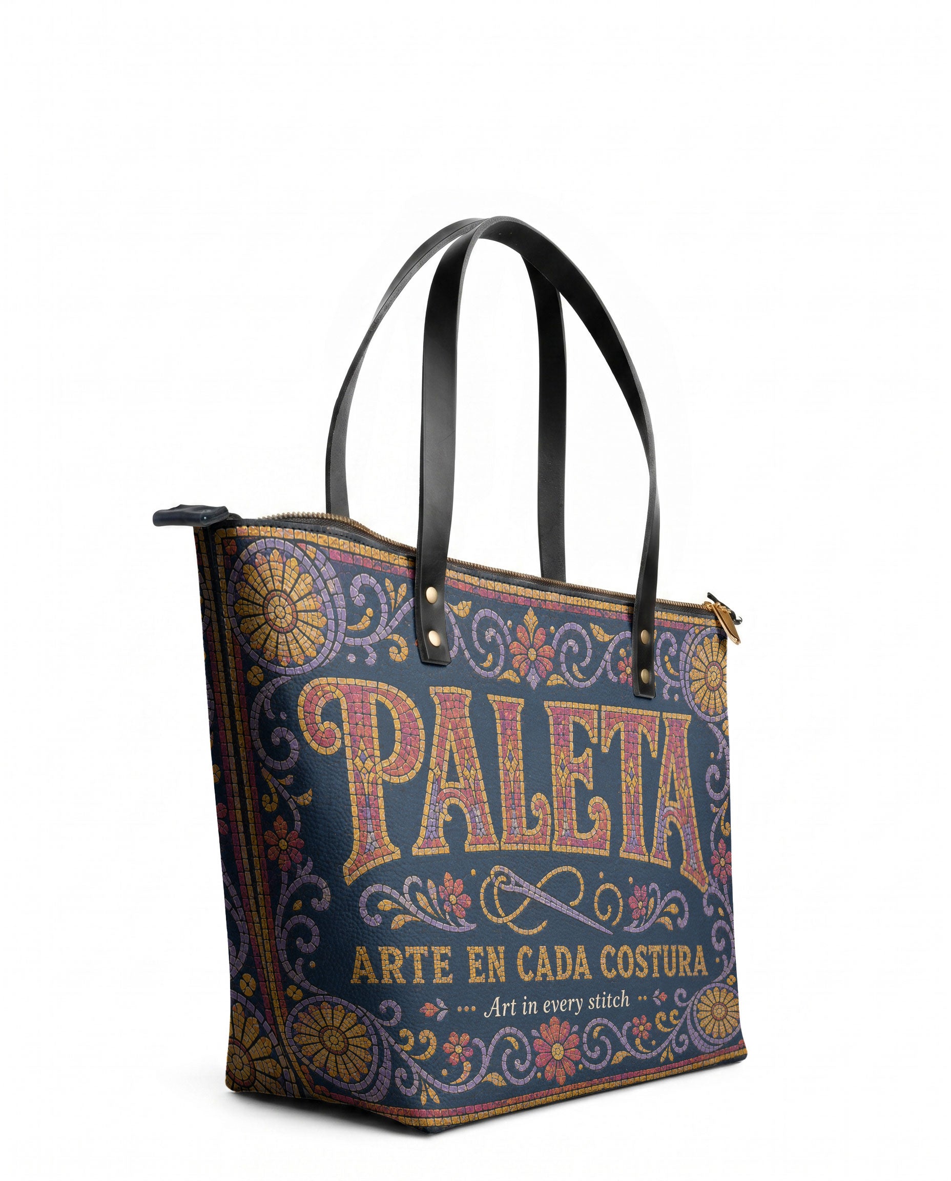 "La Paleta — Arte en cada costura" ver.3 Leather Tote Bag - side view | Paleta Bags