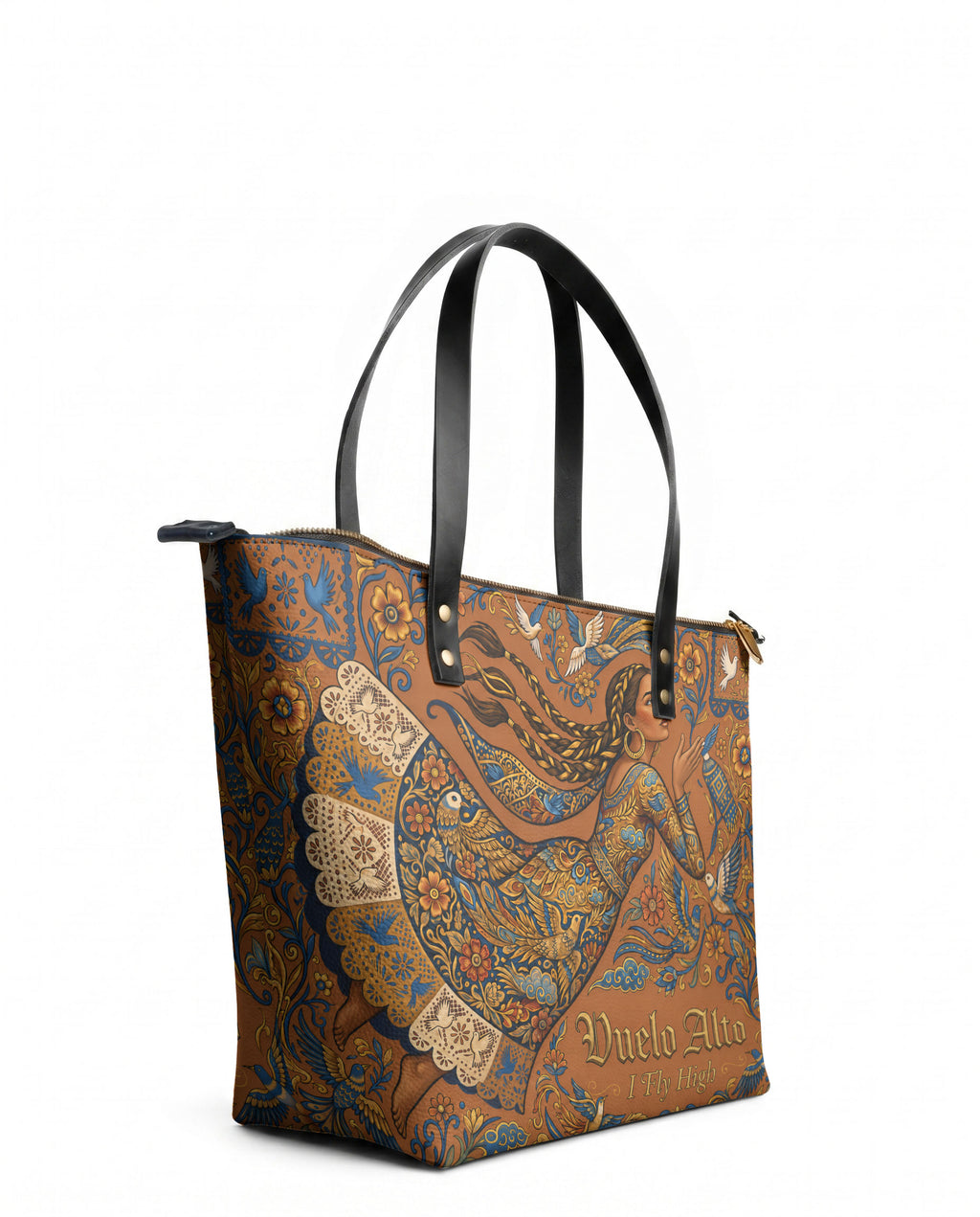 "Vuelo Alto" ver.2 Leather Tote Bag - side view | Paleta Bags