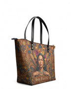 "Soy Fuerte" ver.4 Leather Tote Bag - side view | Paleta Bags